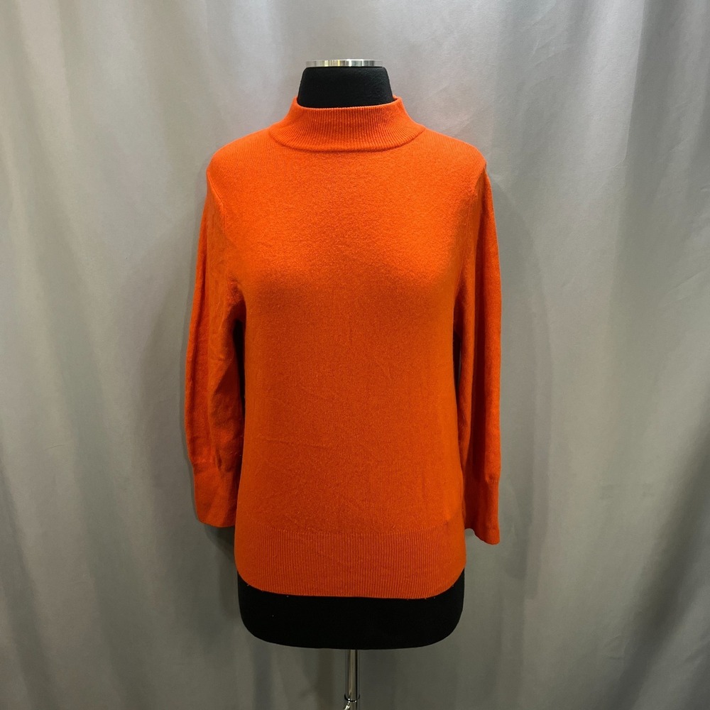 Stile Benetton Sweater Womens S Orange Cashmere Blend Ribbed Knit Raglan Sleeve
